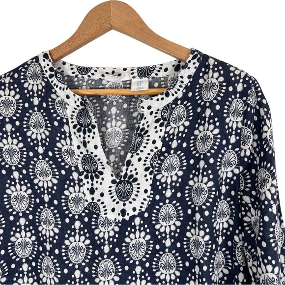Sigrid Olsen Tops - Sigrid Olsen 100% Linen Embroidered Tunic Top Blue White Boho Women’s M